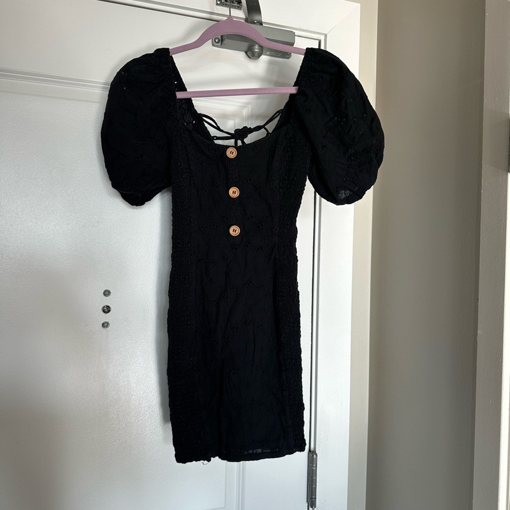 Selfie Leslie Black Puff Sleeve Mini Dress
